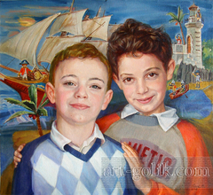 Портрет братьев на холсте маслом